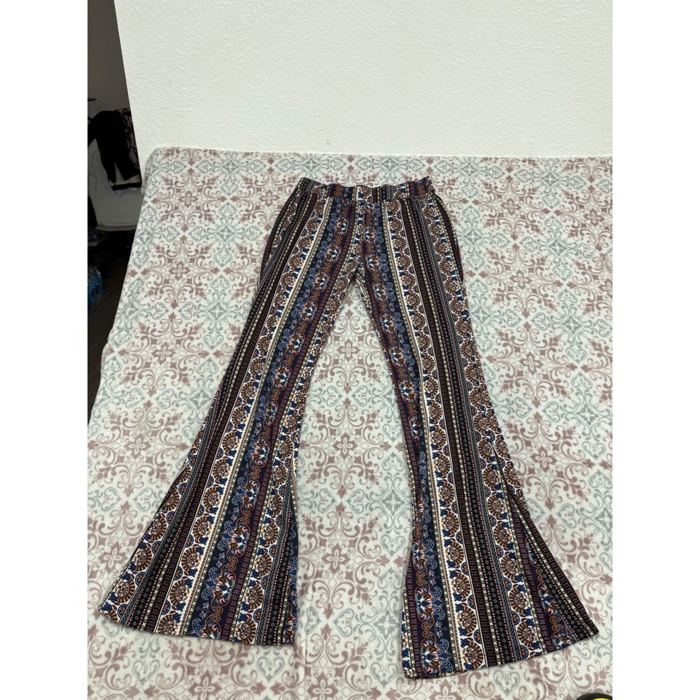 Shosho Womens Boho Flare Bell Bottom Pants Paisley Geometric Print Size Large